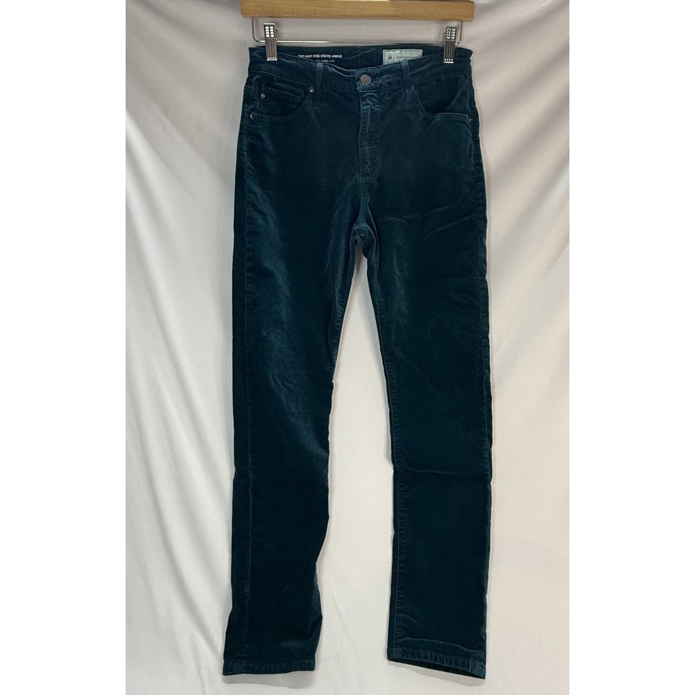 AG Anthropologie The Stevie Ankle High Rise Velvet Pants Womens 27R Green